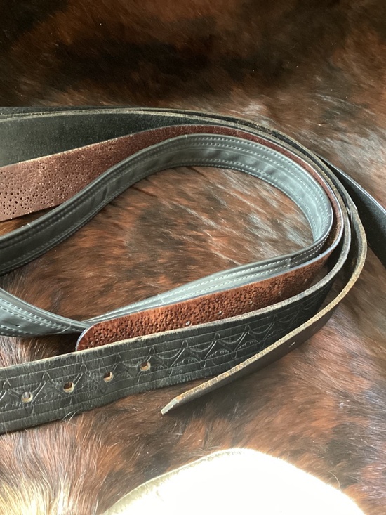 Lot of 5 Belts 3 Heavy Leather & 2 Manmade Great Metal Buckles? main image 4